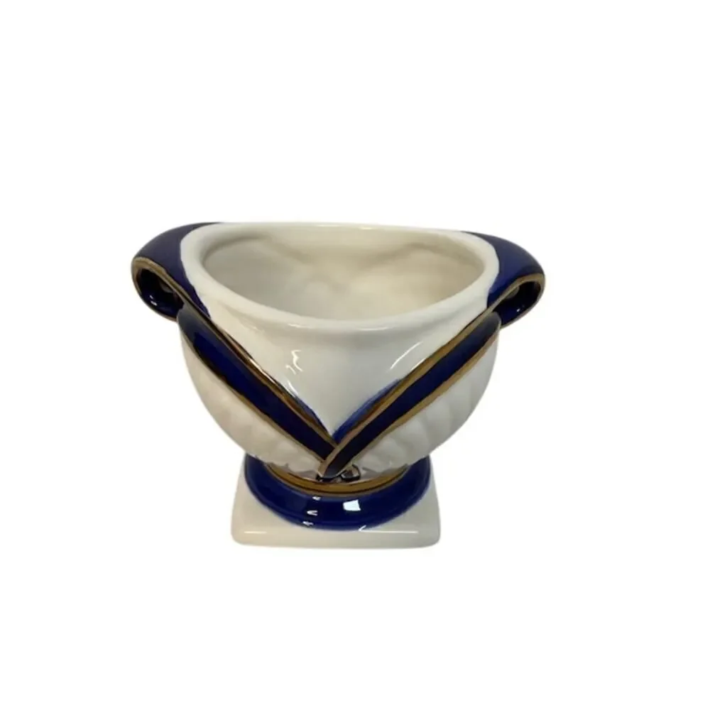 Jakubo Vase Urn White With Blue and Gold 3.25